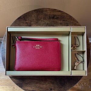 Coach Red Wristlet with Gold Accents